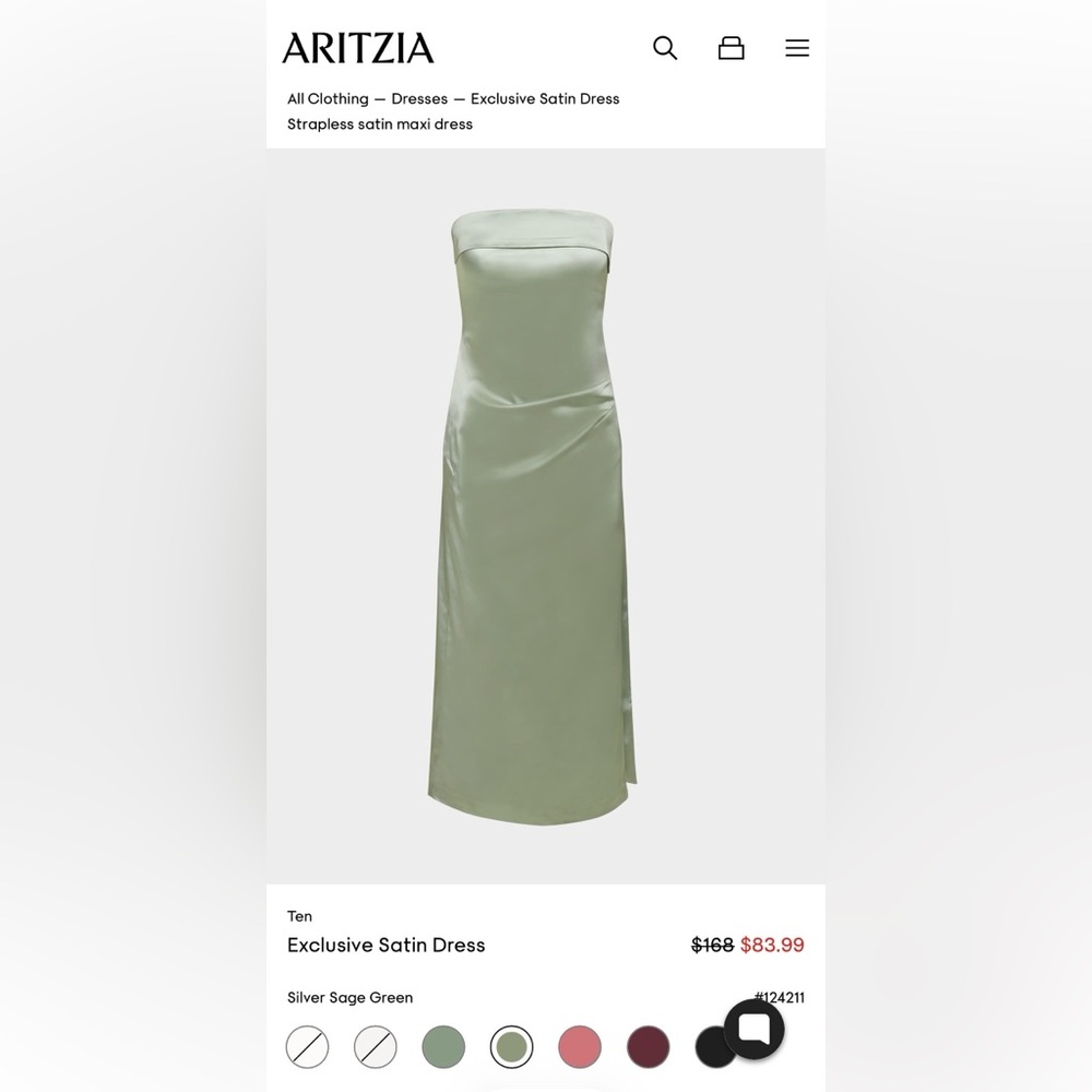 Aritzia Satin Dress in Soft Green